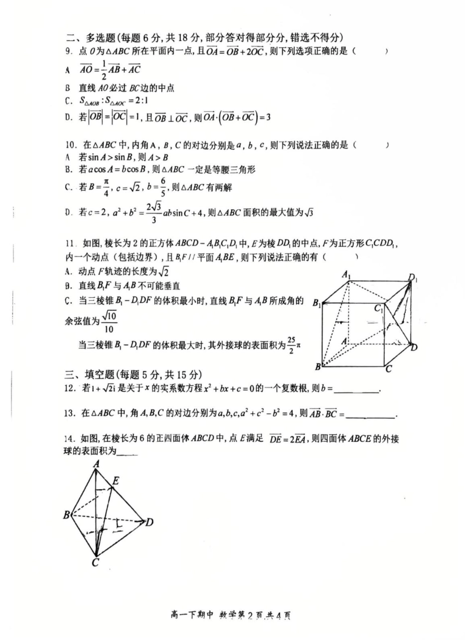 河南省郑州外国语学校2024-2025学年高一下学期期中考试数学试卷.pdf_第2页