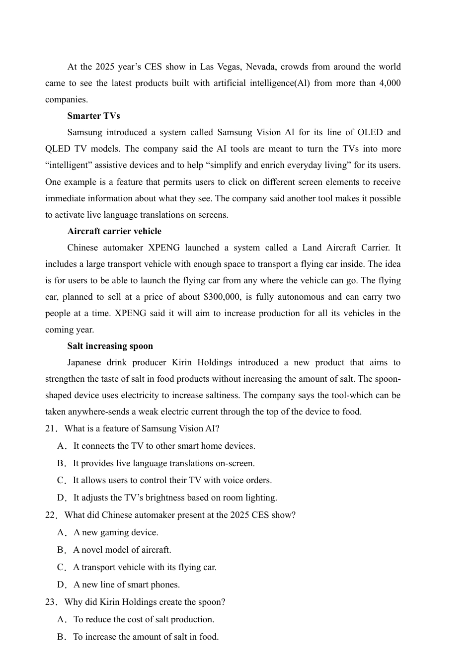 重庆市万州二中2024-2025学年高一下学期期中考试  英语  Word版含答案（含听力）_高一下中期考试英语试题(2).docx_第3页