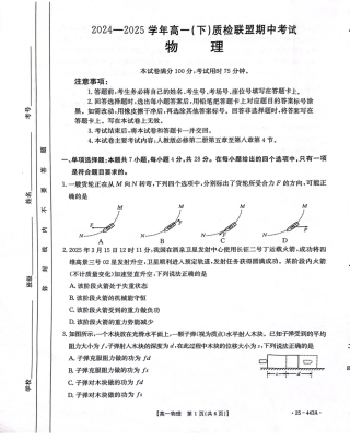 河北省邢台市质检联盟2024-2025学年高一下学期期中考试 物理 PDF版含解析.pdf