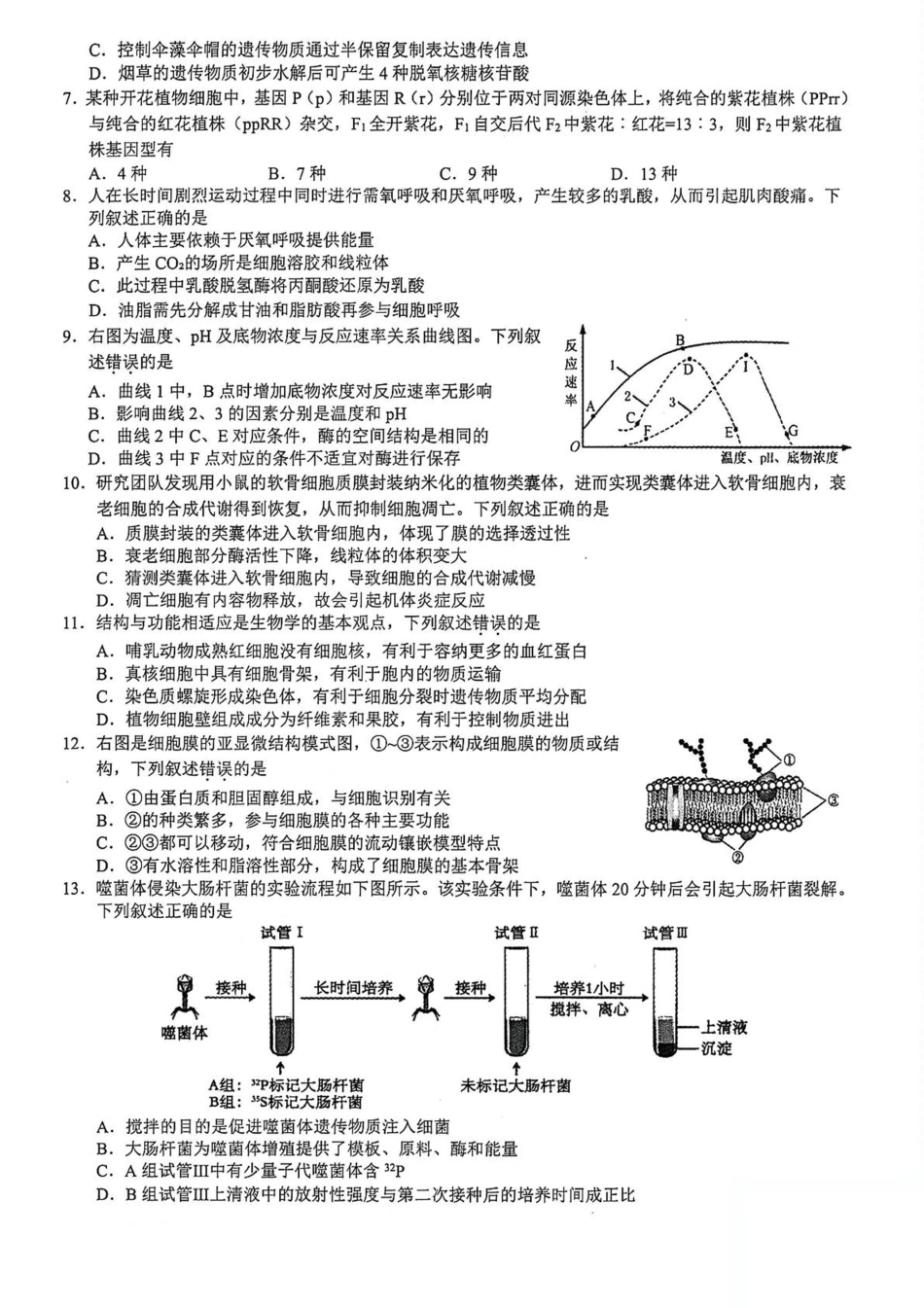 浙江省9 1高中联盟2024-2025学年高一下学期4月期中考试 生物 PDF版含答案.pdf_第2页