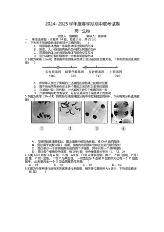 江苏省无锡市江阴市六校2024-2025学年高一下学期4月期中联考试题 生物 Word版含答案.docx