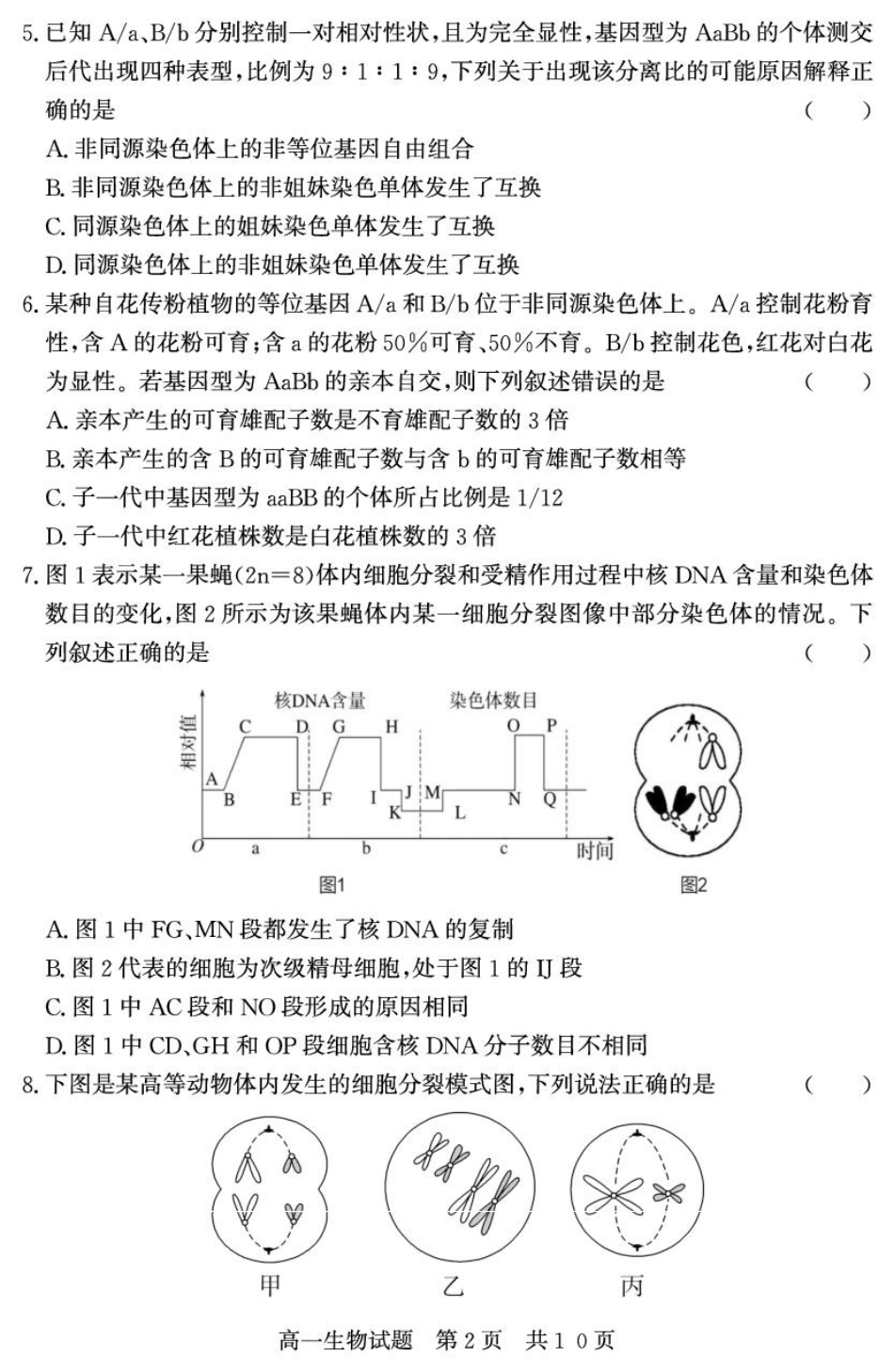 （教研室提供）山东省济宁市兖州区2024-2025学年高一下学期期中考试生物试题.pdf_第2页