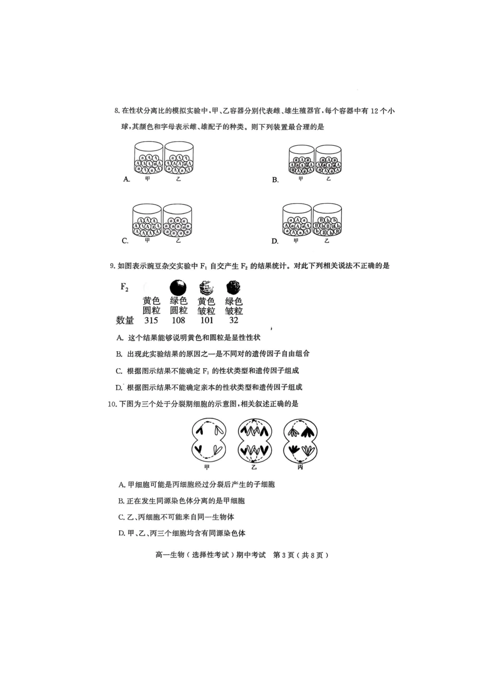 广东省茂名市电白区2024--2025学年高一下学期期中考试生物试题.docx_第3页