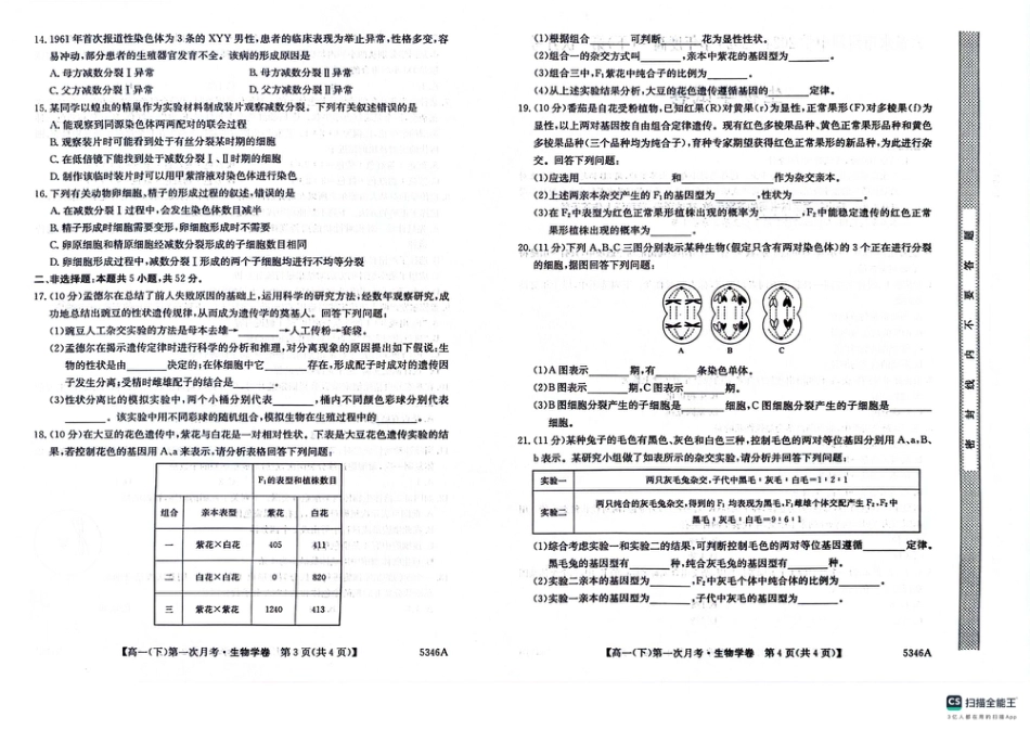 贵州省六盘水市六枝特区六盘水市纽绅中学2024-2025学年高一下学期4月月考生物试题.pdf_第2页