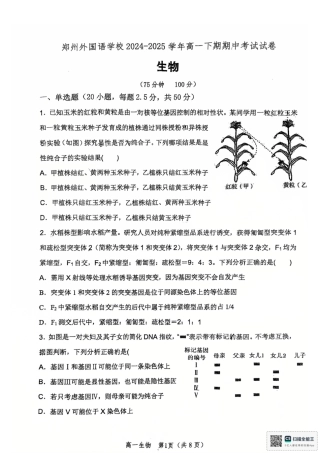 河南省郑州外国语学校2024-2025学年高一下学期期中考试生物试卷.pdf