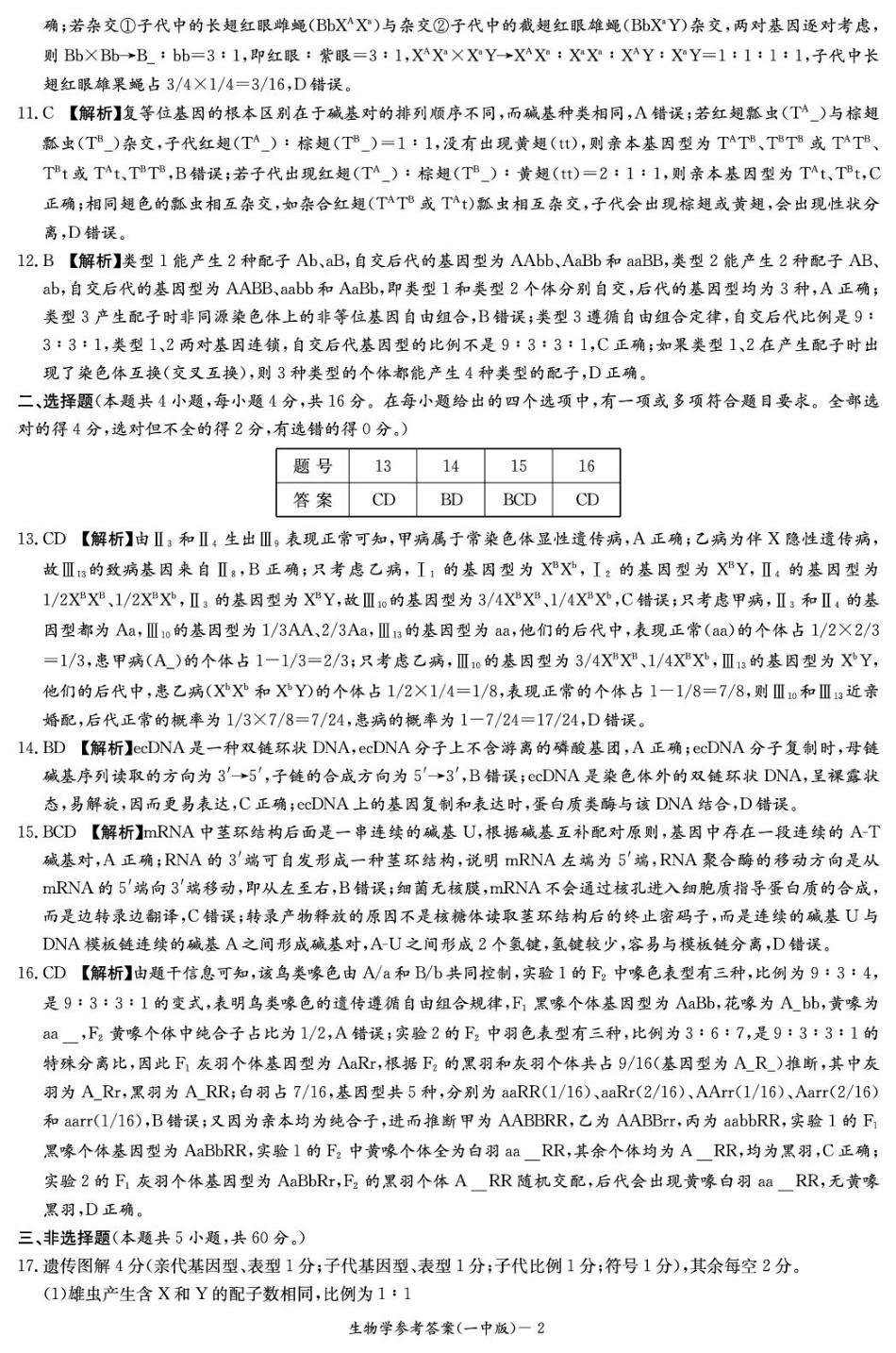 湖南省长沙市第一中学2024-2025学年高一下学期期中考试生物试题 Word版含解析_生物答案（高一期中）.pdf_第2页