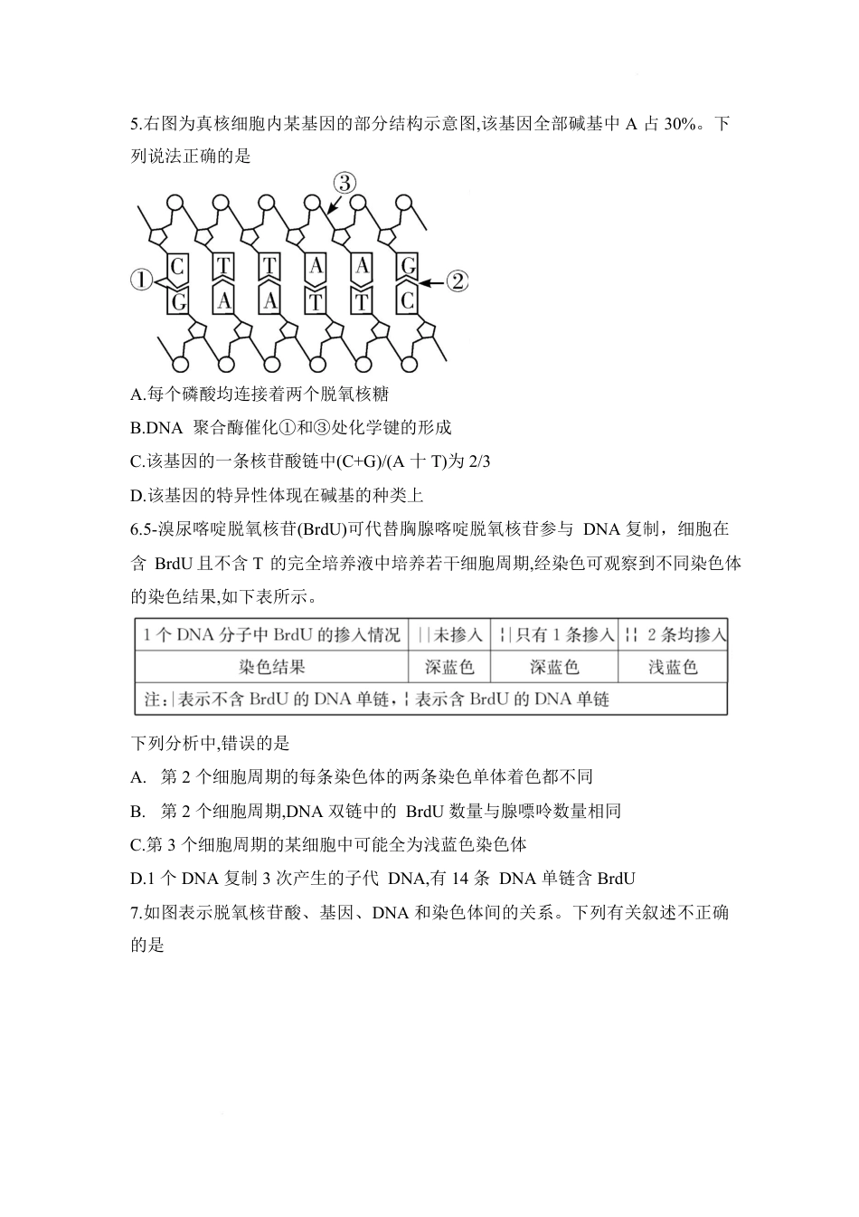 湖南省长沙市第一中学2024-2025学年高一下学期期中考试生物试题.pdf_第2页