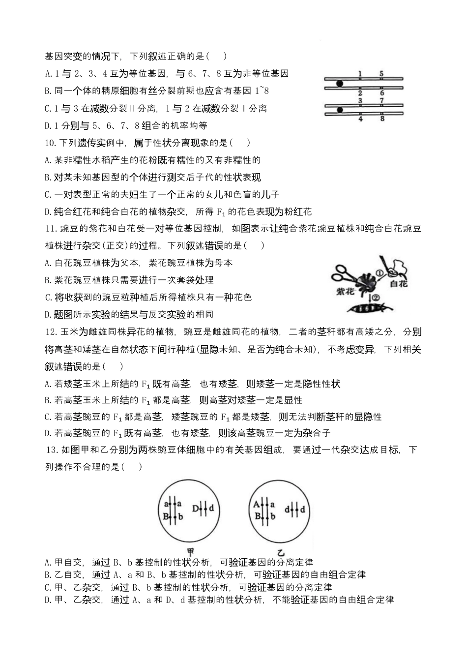湖南省长沙市雅礼教育集团2024-2025学年高一下学期期中考试生物试题.docx_第3页
