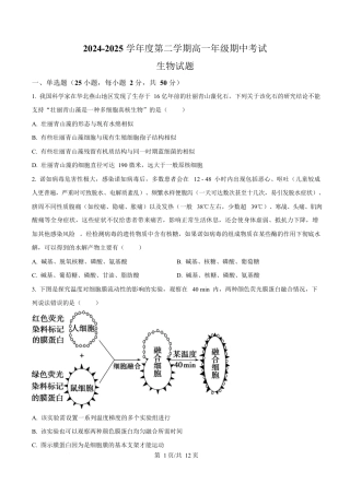 内蒙古自治区巴彦淖尔市临河区巴彦淖尔市第一中学2024-2025学年高一下学期4月期中生物试题  Word版无答案.docx