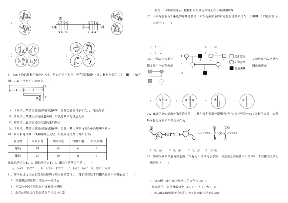 山东省威海市乳山市银滩高级中学2024-2025学年高一下学期4月月考生物试题（有答案）.docx_第2页