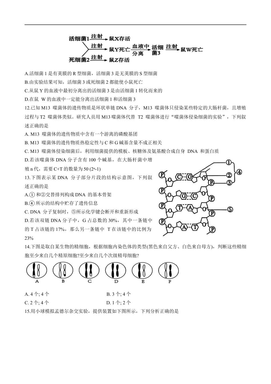 天津市五区县重点校联考2024-2025学年高一下学期4月期中生物试卷.docx_第3页