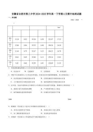 安徽省智学大联考·皖中名校联盟（合肥市第八中学）2024-2025学年高一下学期期中考试 地理 Word版含答案.docx