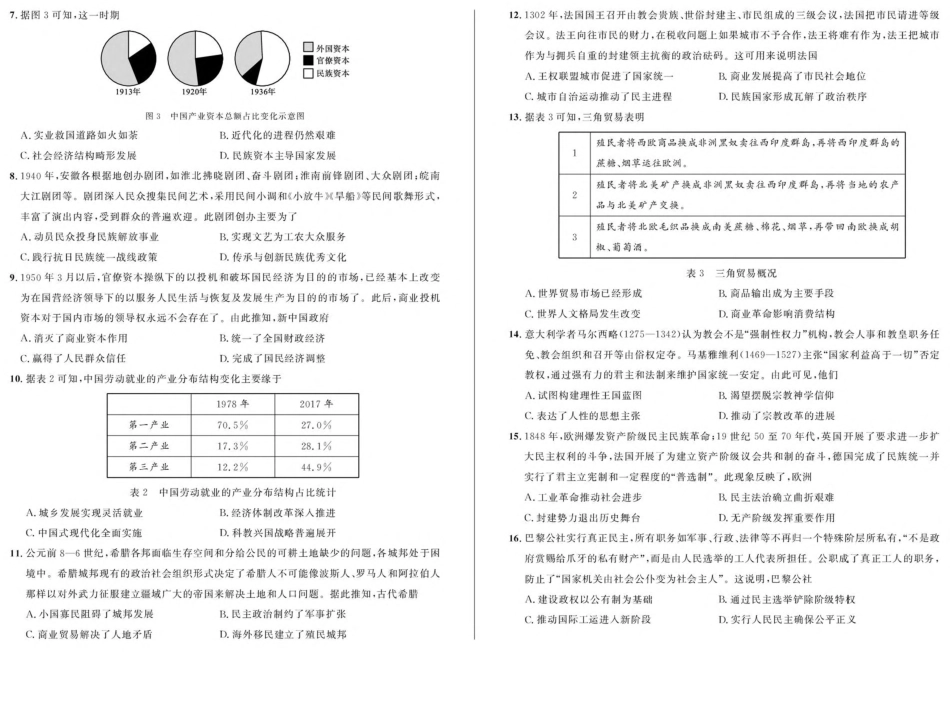 安徽省示范高中培优联盟2024-2025学年高一下学期春季联赛历史试卷（图片版，含答案）.pdf_第2页