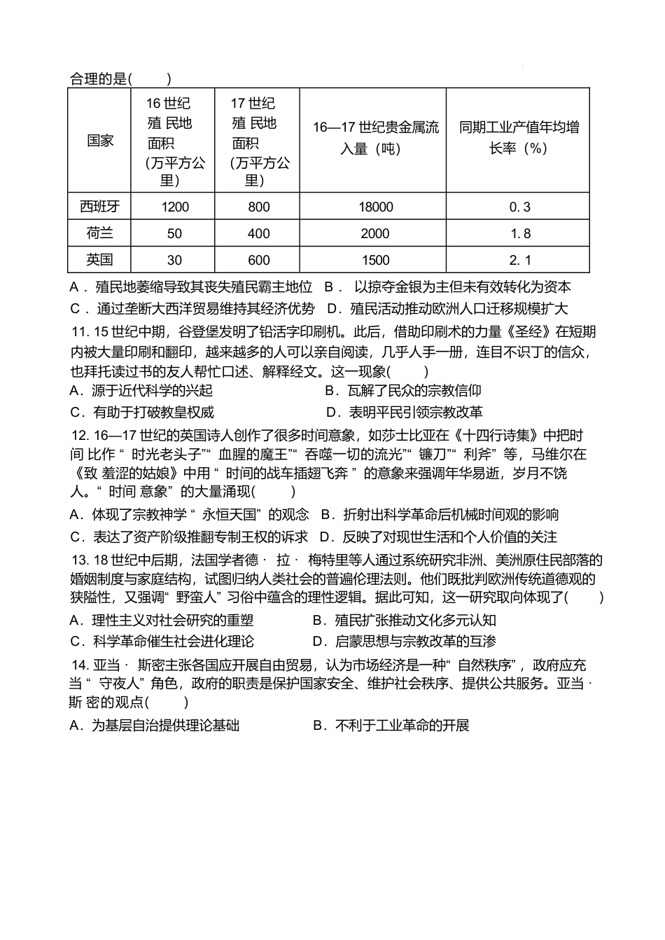 河南省郑州外国语学校2024-2025学年高一下学期期中历史试卷（含答案）.docx_第3页