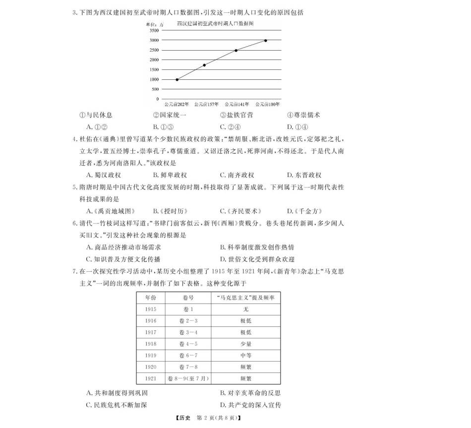 浙江省强基联盟2024-2025学年高一下学期4月期中联考试题 历史 PDF版含解析.pdf_第2页