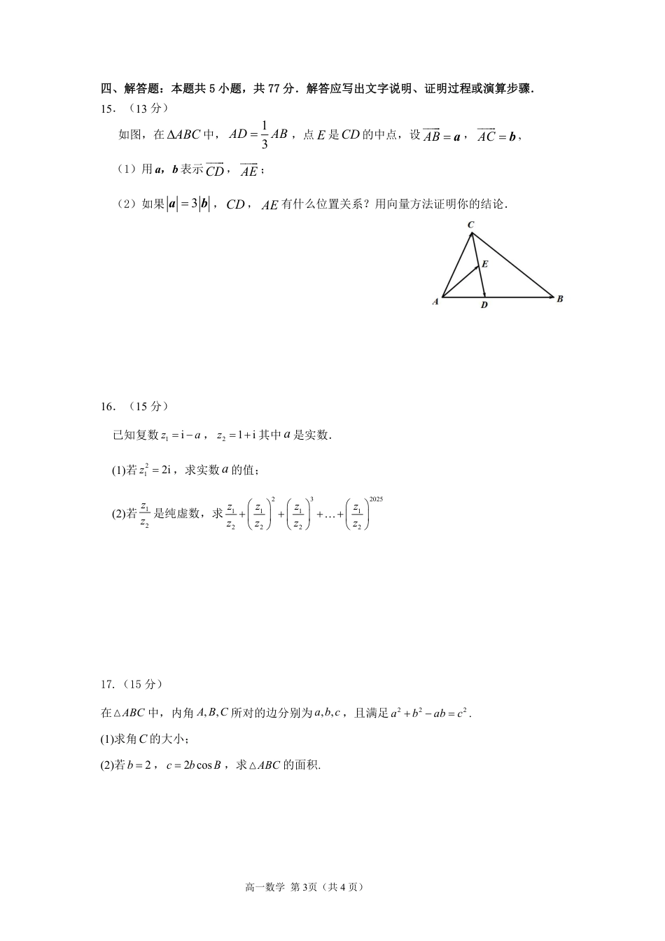 漳州市2024-2025学年（下）乙丙级联盟校高一联考(数学试卷).pdf_第3页