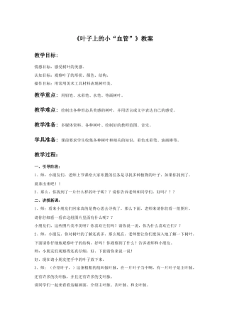 人教版小学美术二年级教案-《叶子上的小“血管”》教案3.doc