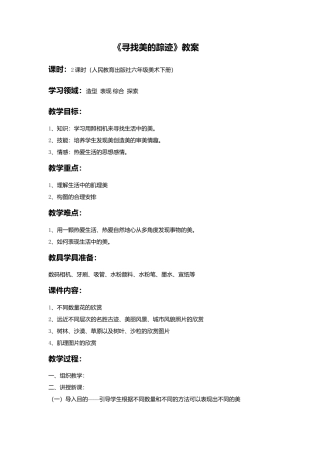 人教版小学美术六年级教案-《寻找美的踪迹》教案02.doc