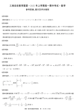 湖南省三湘名校联盟2024-2025学年高一下学期期中考试数学试题答案.pdf
