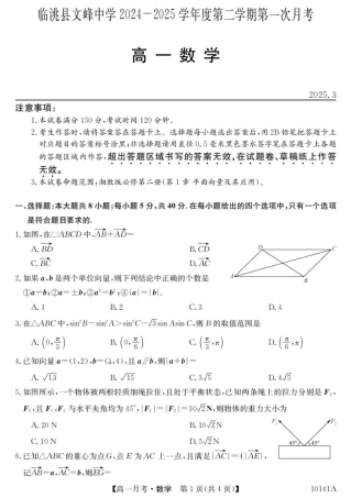 甘肃省定西市临洮县文峰中学2024-2025学年高一下学期第一次月考数学试卷（PDF版，含解析）.pdf