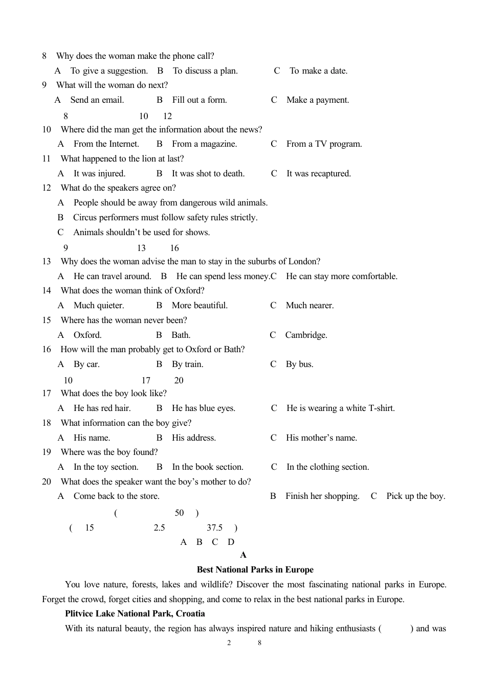 四川省泸县第五中学2024-2025学年高一下学期3月月考英语试题.docx_第2页