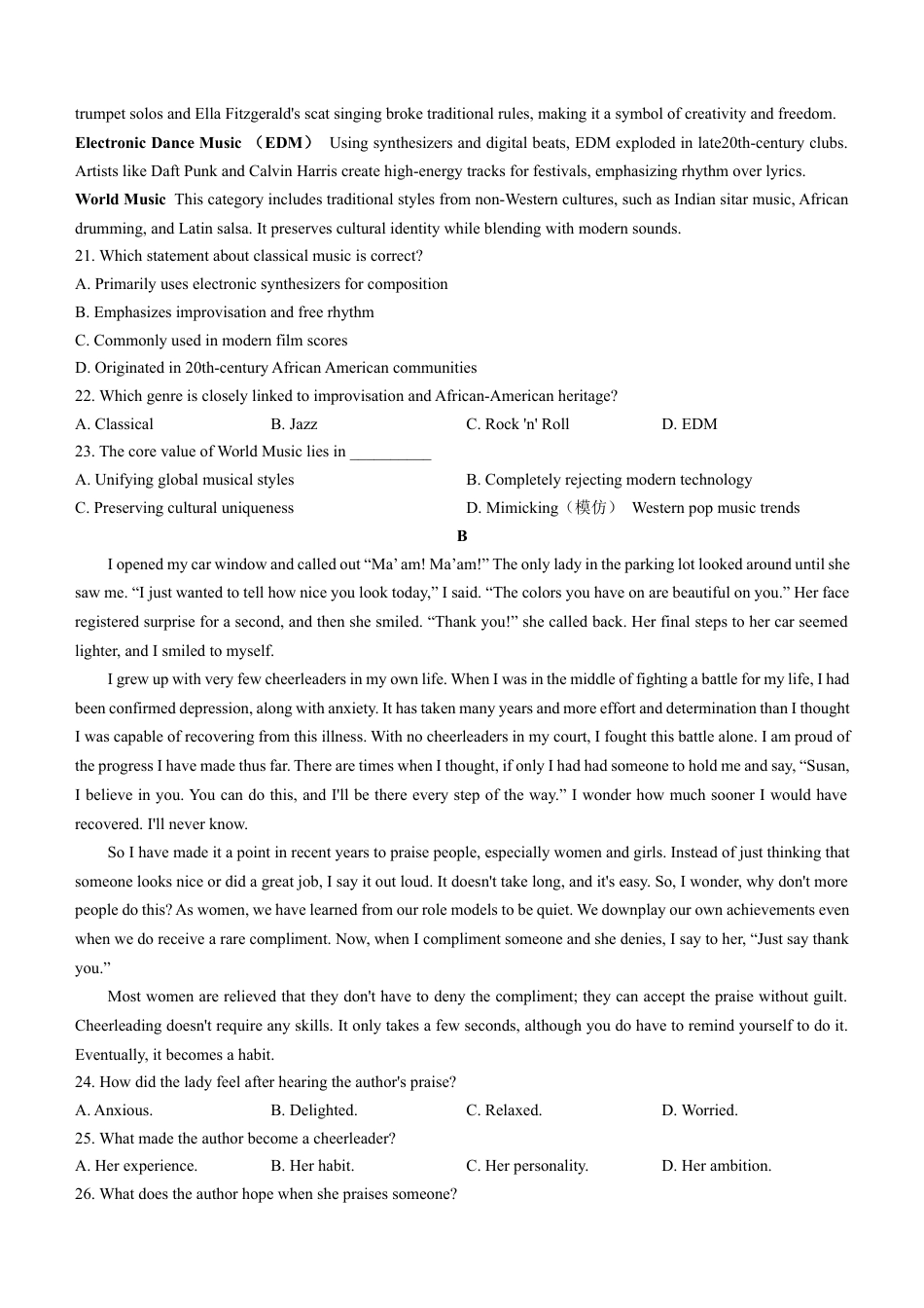 河南省南阳市方城县第一高级中学2024-2025学年高一下学期3月月考英语试题（含答案，无听力音频有听力原文）.docx_第3页