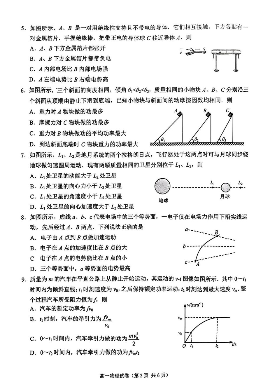 江苏省南通市2024-2025学年高一下学期4月期中调研物理试题（PDF版，含答案）.pdf_第2页