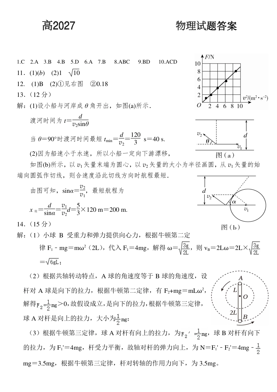 四川省达州市万源中学2024-2025学年高一下学期期中考试  物理  PDF版含答案_物理试题答案.pdf_第1页