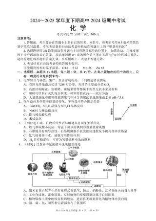 2024～2025学年度下期高中2024级期中考试化学试题.pdf
