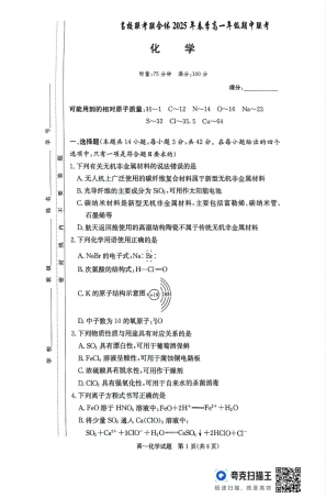 湖南省名校联考联合体2024-2025学年高一下学期期中考试化学试题 扫描版含解析_扫描件_化学.pdf