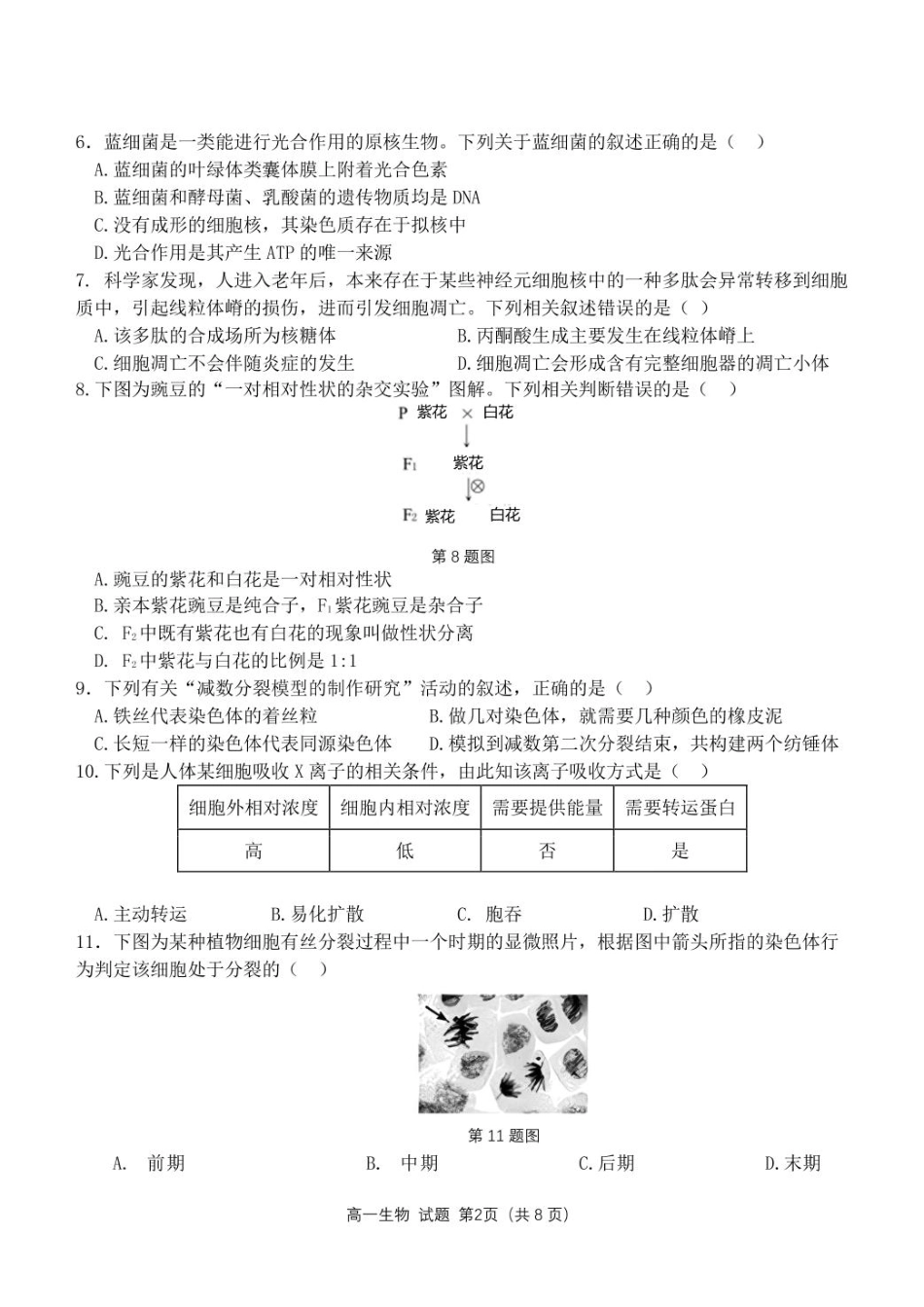 浙江省杭州市联谊学校2024-2025学年高一下学期3月月考生物试题（PDF版，无答案）.pdf_第2页