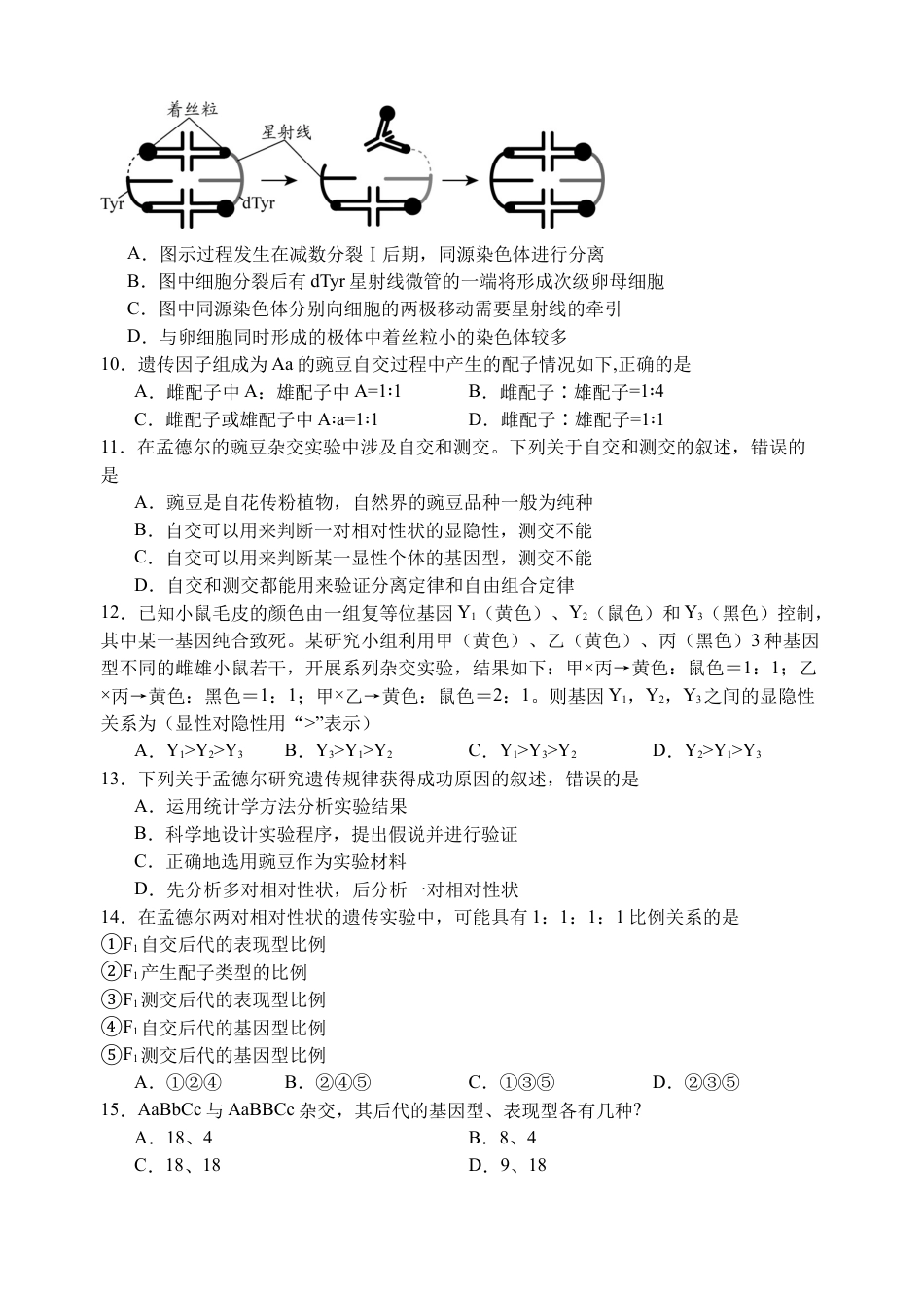 江苏省扬州市广陵区江苏省扬州中学2024-2025学年高一下学期3月月考生物试题（含答案）.docx_第3页