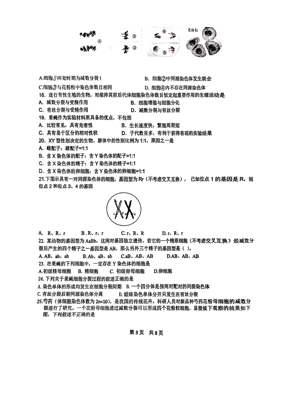 北京市第五十五中学2024-2025学年高一下学期3月月考生物试卷（扫描版，含答案）.pdf_第3页