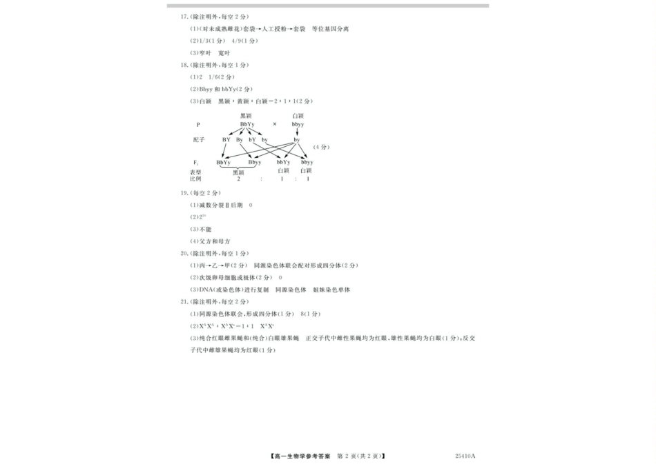 甘肃省平凉市静宁县文萃中学2024-2025学年高一下学期4月月考生物答案.pdf_第2页