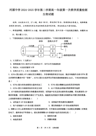 广东省河源市河源中学2024-2025学年高一下学期第一次教学质量检测（3月）生物试卷（PDF版，含解析）.pdf