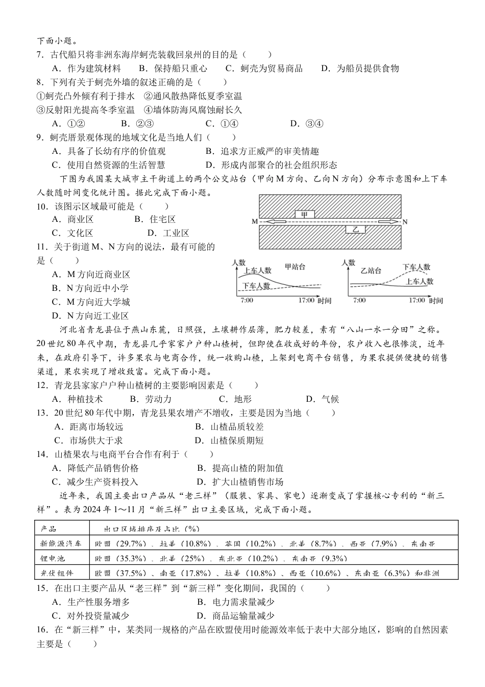2024级高一下月考地理试题+答案.docx_第2页