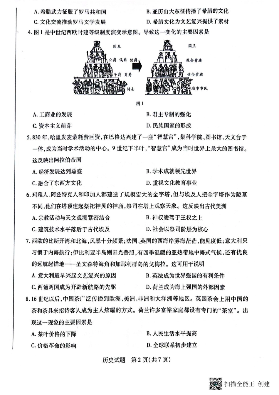 河南省南阳市六校2024-2025学年高一下学期期中考试历史试题（扫描版 含答案）.pdf_第2页