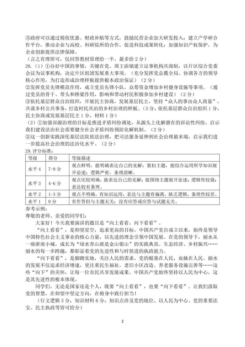 浙江省丽水发展共同体联盟2024-2025学年高一下学期4月期中联考政治试题（PDF版，含答案）_高一政治答案.pdf_第2页