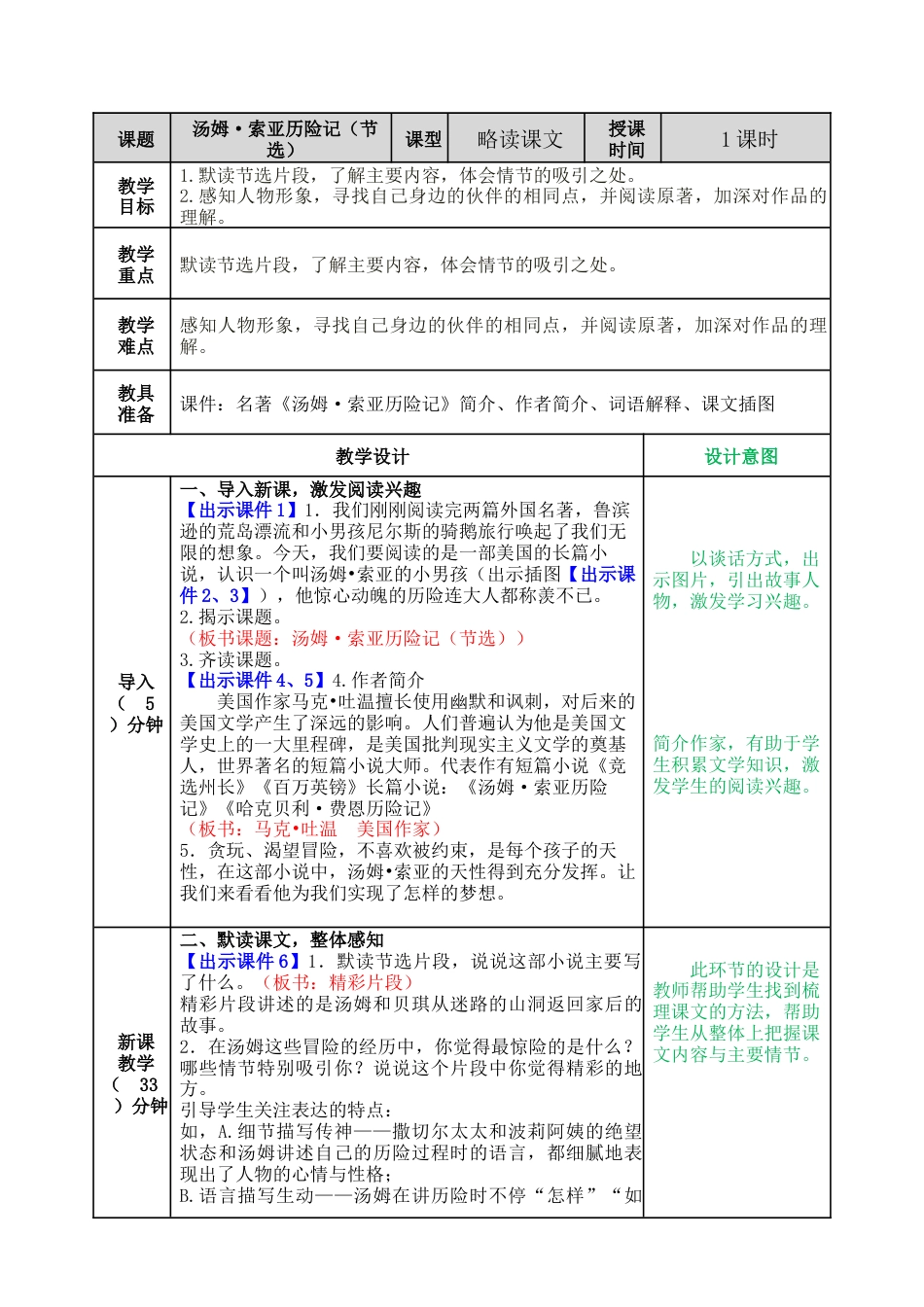 部编版语文六年级下册教案-汤姆·索亚历险记（节选）教案.docx_第1页