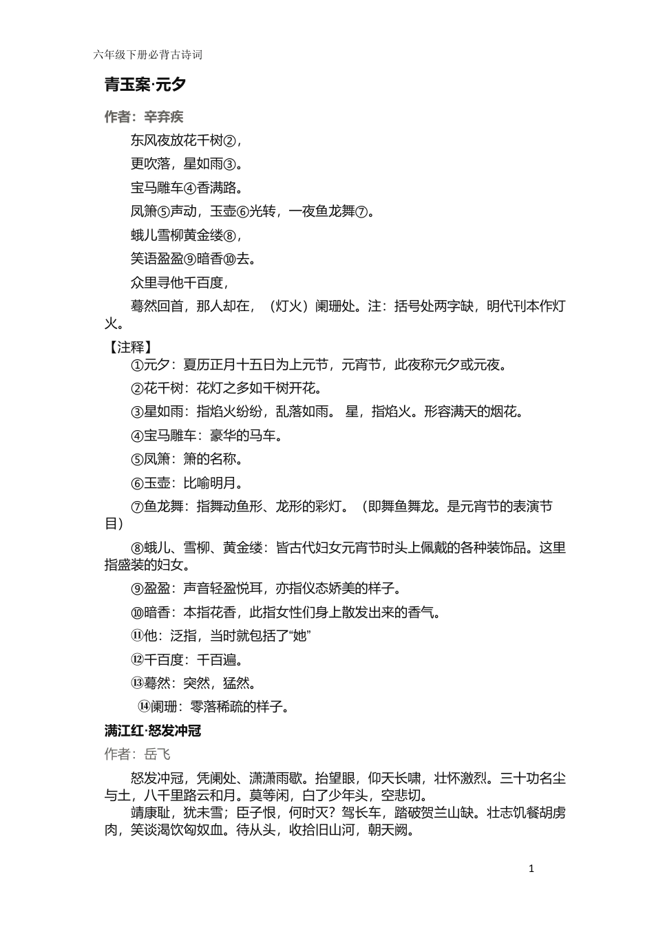 六年级下册-古诗词专项复习-小学必背古诗词  人教（部编版）.docx_第1页