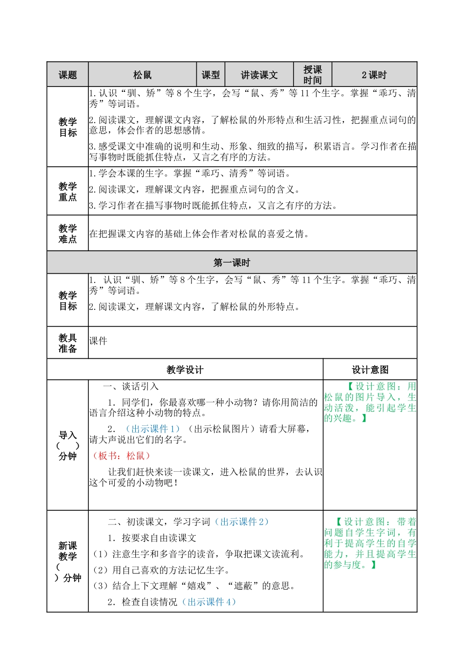 部编版语文五年级上册-17 松鼠 教案.docx_第1页