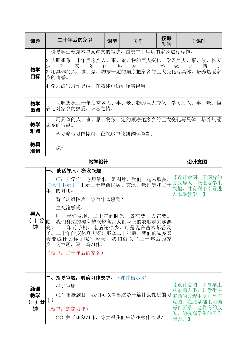 部编版语文五年级上册-习作：二十年后的家乡 教案.docx_第1页