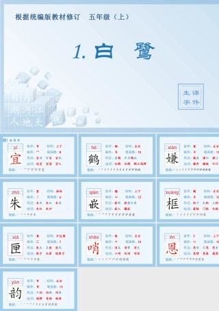 部编版语文五年级上-（生字课件）1.白鹭.pptx