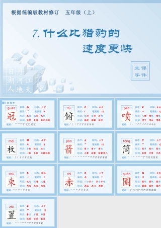 部编版语文五年级上-（生字课件）7.什么比猎豹的速度更快.pptx