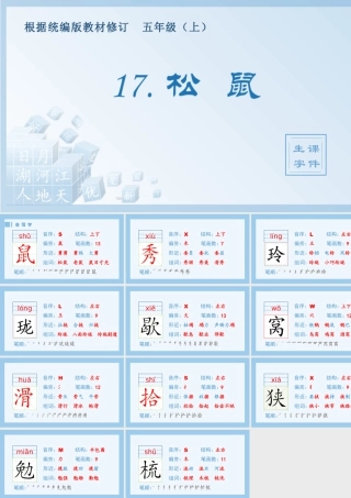 部编版语文五年级上-（生字课件）17.松鼠.pptx