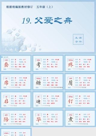 部编版语文五年级上-（生字课件）19.父爱之舟.pptx