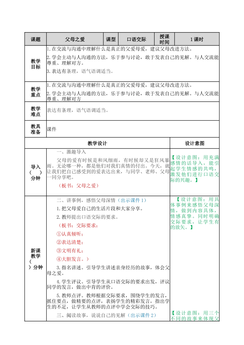 部编版语文五年级上册-口语交际：父母之爱 教案.docx_第1页