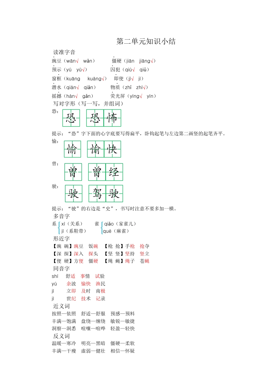 2025年语文四年级上册第二单元知识小结.docx_第1页