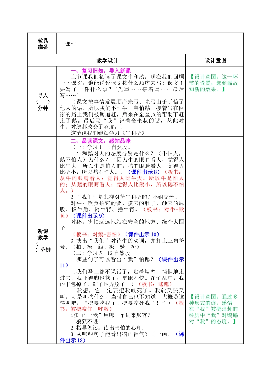 新部编版语文四年级上册-18 牛和鹅 教案.docx_第3页