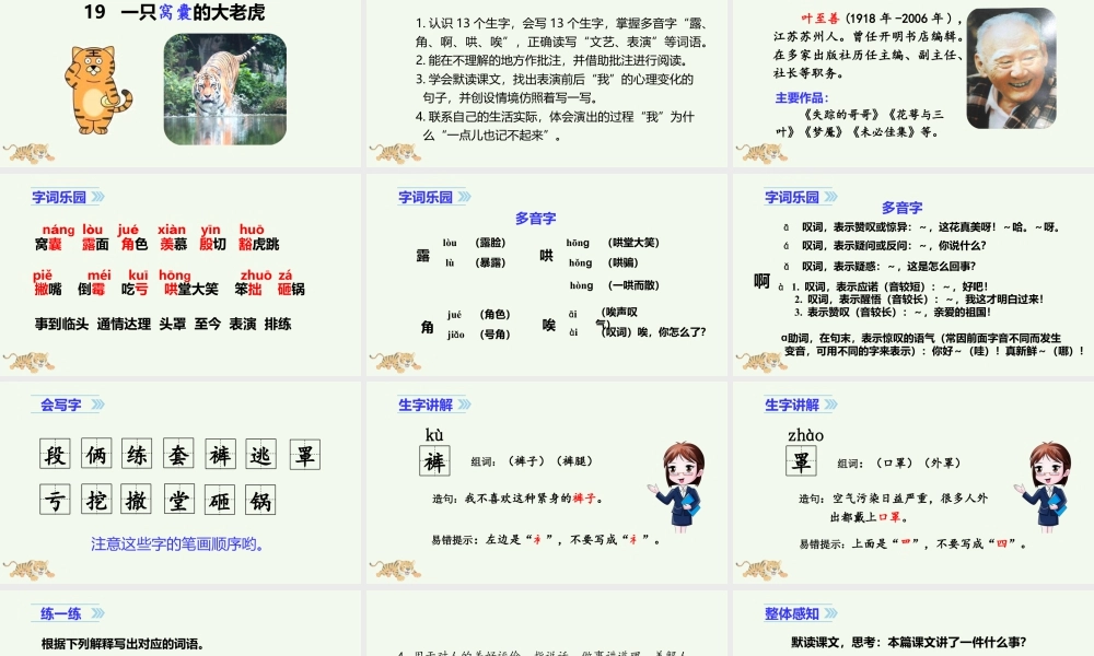 2025统编版四年级上册（教学课件）19 一只窝囊的大老虎.ppt
